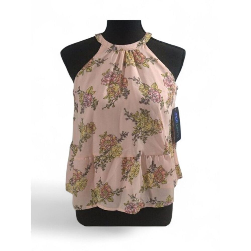 Planet Gold Floral Print Sleeveless Halter Top
